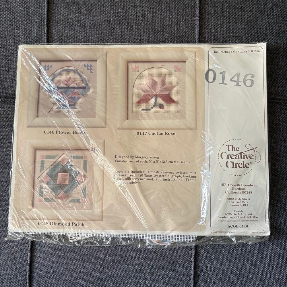 Flower Basket 0146 Pastel Vintage Needlepoint Kit by The Creative Circle - 1989